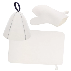 Breathable Sauna Hat with Protective Glove and Mats Felt Sauna Hat and Accessories Felt Texture Suitable for Hair Care