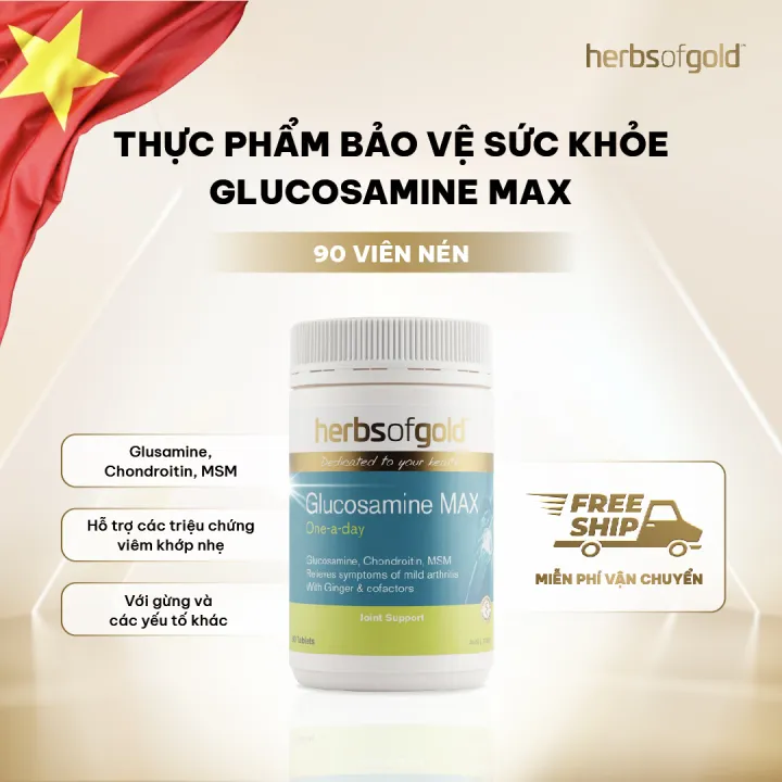 Viên Uống Bổ Xương Khớp Herbs of Gold Glucosamine MAX 1500mg – Hỗ Trợ Khớp Khỏe, Giảm Đau Nhức (Úc) - 90 viên