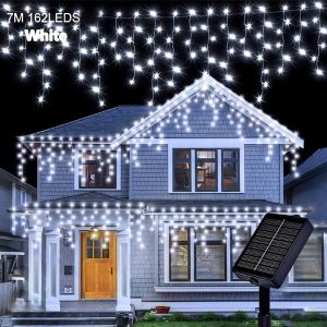 Vixplorn Solar Led Icicle Curtain Fairy String Lights Waterproof Outdoor Indoor Lampu Raya Eid Mubarak Rumah Hiasan