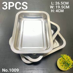 3PCS STAINLESS STEEL FOOD TRAY SERVING TRAY BARBECUE TRAY BAKING TRAY KITCHEN TRAY THICK DURABLE 555 BRAND