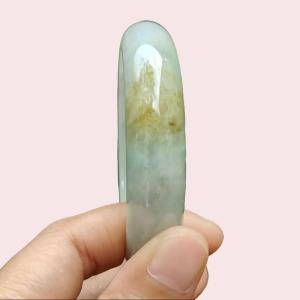 57.8mm Width 13.7 * Thickness 7.8 mm Peace Bangle Light Green Hue with Brownish Yellow Natural Type A Jadeite Jade certificate weighs 59.44 grams (bangle20)