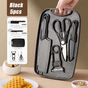 5 in1 Cutting Board with Knife Set Anti Bacterial Non Slip Board & Stainless Steel Knife Outdoor / Kitchen Cutting Board