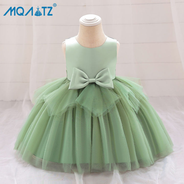 Mqatz Baby Girls Birthday Dress For 0-2 Year Newborn Baptism Pink Green 