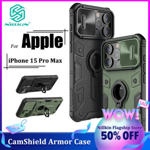 Nillkin Slide Cover Case for iPhone 15 Pro Max Phone Cases Camera Protect Privacy Shockproof Ring Light With Stand and Phone Holder Back Cover