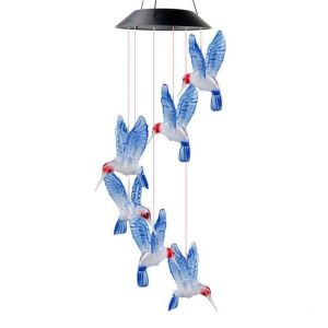 NUBE Waterproof Solar Wind Chime Light Atmosphere Lighting Hummingbird Solar Garden Lights Blue Color Changing Landscape Ornaments Garden Decorations