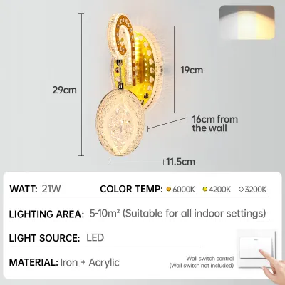 GEJIESE crystal wall lights indoor design tricolor dimming crystal wall lights sconces indoor modern entrance crystal nordic wall light led stair light for bedroom living room