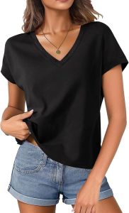 Womens Short Cap Sleeve Top T T-shirt Cotton  V  Loose Collar T Short-sleeve T-shirt Summer Fashion