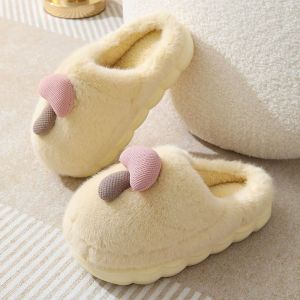 [Free Shipping] Thick-Soled Cotton Slippers For Women Cute Mushroom Design Suitable For Indoor Use In Winter Non-Slip Plush Warm And With A Closed-Toe Design Also Available For Men