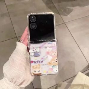ใหม่ 2025 สำหรับ Samsung Galaxy Z flip 7 Z Flip 6 Z Flip 5 Z Flip 4 Z Flip 3 เคส เคสศัพท์มือถือหน้าจอพับ เคสแข็ง PC สามชิ้น ลายการ์ตูนหมีสายรุ้งน่ารัก