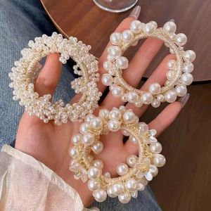 PHANT Sweet Faux Pearl Hair Ties Beaded Hand-Woven Ponytail Holders New Bracelet Elastic Hair Rope Daily