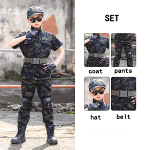 HNB 100-160CM 3-15yrs Career Army Costume for KidsPolicemanCarrer Cosplay ChildrensCamoufageClothing Short-sleeved 4-piece set 4 color controllable choices