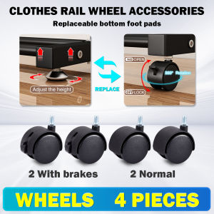 Double layer clothes rail movable wheelset with brakes