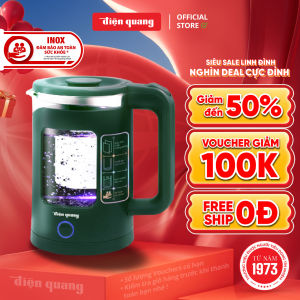 Ấm đun nước siêu tốc Điện Quang ĐQ EKT16 1515 MG ( 1500W 1.5L inox 201 thủy tinh cách nhiệt màu xanh rêu)