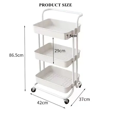 Full Set 3-Layer Trolley Multi-Purpose Kitchen Bathroom Trolley Shelf Rack Storage Utility Cart with Rollers Organisers Kitchen Rack