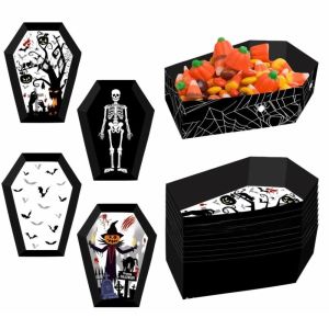 NALANILI Tự làm Khay đựng đồ ăn Halloween Giấy Hộp bỏng ngô Halloween Phục vụ đồ ăn Khay ăn nhẹ Tiệc Halloween