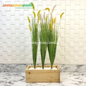 Tanaman Hias Bunga Ilalang Variasi Warna T70 Pot Planter Motif Kayu Dekorasi Studio