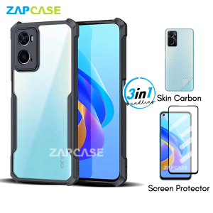 3in1 Case Oppo A76A96A39 Armor Fushion Casing Free Tempered Glass Dan Skin Carbon