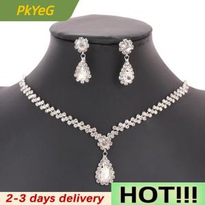 PkYeG Fashion Simple Water Drop Rhinestone Necklace Earrings For Women Wedding Bride Light Luxury Jewelry Sets Accessories