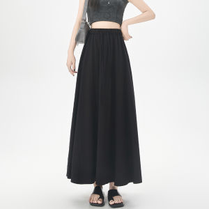 Ammin ROK High Waist ผู้หญิงแบบยืดได้กระโปรงร่มแบบแกว่งแนวยาวแนวตั้งเรียบง่ายเหมาะกับฤดูใบไม้ผลิ/ฤดูร้อน2024