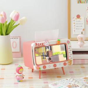 Cute Multifunction Tissue Holder Square for Home Kawaii Desktop Decor Tv Tissue Case Pink Phone Holder Storage Organizer