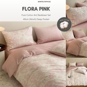 🇲🇾 𝗥𝗘𝗔𝗗𝗬 𝗦𝗧𝗢𝗖𝗞 𝟮𝟰𝗵𝗼𝘂𝗿𝘀🚚  FLORA PINK 1200TC 40CM Pure Cotton Bedsheets Set Flora Series