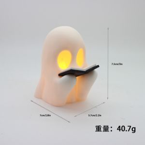 HP7HG Warm Yellow Glow Ghost Nightlight Mini Size Button Cells Battery Operated Pen Holder Spooky Ornament Creative Shape Halloween Tealight Office Desk