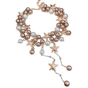 MUQZI Người lướt sóng trên bãi biển Dây chuyền sao biển Bohemian Hạt ngọc trai Vòng cổ bãi biển thời thượng Thời trang Tua rua Vòng cổ sao biển Kỳ nghỉ