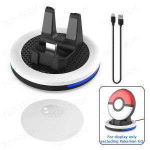 For Pokemon GO Plus Magnetic Charger Adapter RGB Colorful Light with Silicone Case Charging Base Charging Indicator