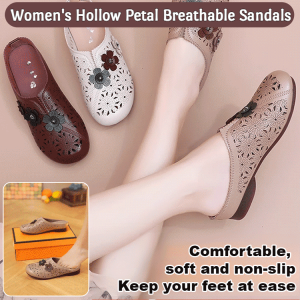 Mom Shoes Leather Slippers Womens Hollow Petal Breathable Sandals Summer Casual Outer Wear Half Slippers