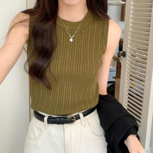 Dahong เสื้อกล้ามแฟชั่นเกาหลีแขนกุด คอกลม FreeSize สีล้วน ผ้าร่อง สไตล์เรียบๆ 6738