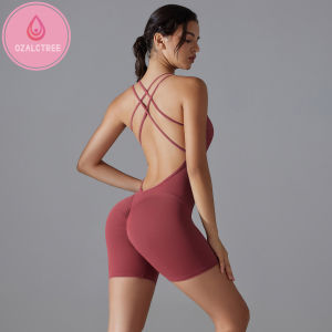 OzalCtree Yoga Set Romper Backless Set Fitness Bodysuit Stretch Bodysuit Gym Clothes Push Up Sportswear Tummy Control Skinny