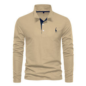 IELGY New Lapel Mens Cotton Polo Shirt Fashion Casual Mens Long Sleeve