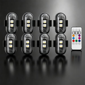 8Pcs Wireless LED Strobe Lights with 1 Remote Control USB Rechargeable Waterproof Anti Collision Warning Light for Car Motorcycle Bike Under glow Lamps