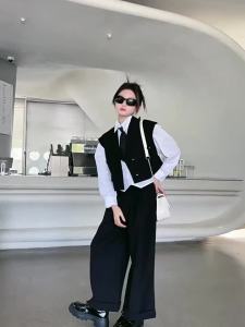 2025 Spring Autumn New Girls Blazer Suit Clothing Sets Kids Vest+Pants Fashion Loose Formal Teens Casual Outfits 3-14 Years