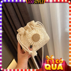 Túi Cói Đi Biển Đính Hoa Cúc Vintage - 100style