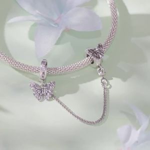 Silver Ziyun Original Butterfly Silicone Positioning Safety Chain Accessories Minimalist Luxury Style s925 Sterling Silver Bracelet String Beads