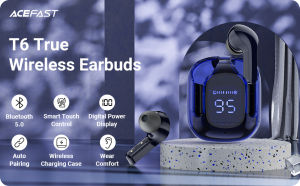 ACEFAST T6 Wireless Bluetooth with ENC Noise Canceling Translucent Charging Case & LED Digital Display Earphones Earbuds