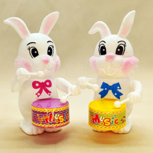 Windup drum rabbit toy on chain children drumming cartoon animal baby boy and girl puzzle toy