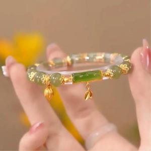 (Beli 2 dapat bonus) T17 Gelang giok karet bambu hijau titanium wanita Perhiasan Bracelets