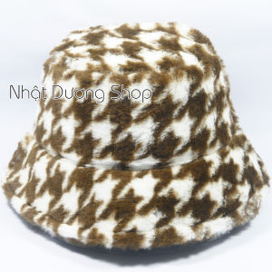Nón bucket Thời Trang Cho Nữ Chất Liệu Nhung Phối Lông Mềm Mại Ấm Áp