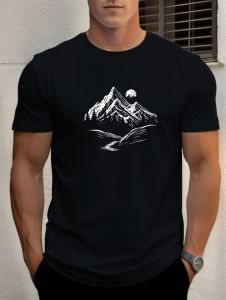 Summer Mens Simple Printed T-Shirt Mountain Scenery Sunrise Casual Fashion Sports Daily Wear Tee Oversize High-End Man Clothes