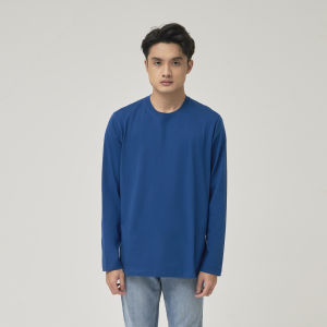 Kaos Polos Pria Oneck Lengan Panjang Bahan Katun Combed 30s Warna Classic Blue