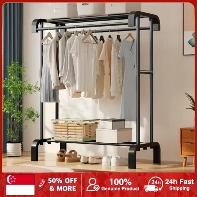 Floor-Standing Vertical Balcony Household Clothes Rack Movable Multi-Layer Coat Rack Double-Layer Floor Hanger