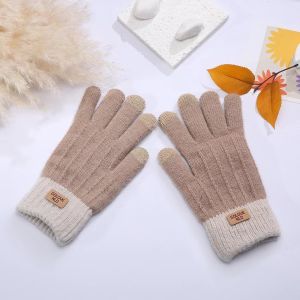 JAYNEBIO Solid Color Knitted Gloves Anti slip Thickened Women Gloves Casual Touchscreen Winter Gloves Outdoor Riding