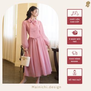 Set Váy Julia Dress Hồng Organza Cổ Nơ Thanh Lịch Quý Phái Đi Tiệc Đi Chơi Hàng Thiết Kế Size S/M/L_mai.ni.chi