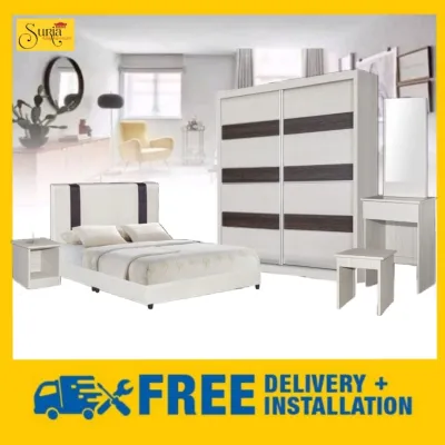 Queen 8 x 8 Bedroom Set 8823/ Set Bilik Tidur (Wardrobe+Divan Bed+Dressing Table+Side Table)(Bedroom Ensembles & Sets)