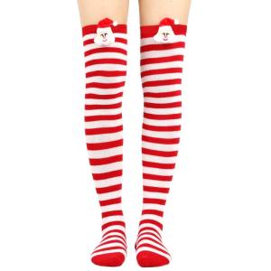 Striped Over Knee Long Socks Christmas Holiday Cartoon Santa Claus for Doll Thigh High Stockings Hosiery for Women and G