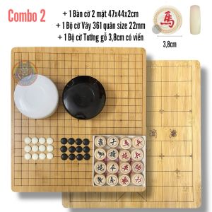 Combo Bộ 361 Quân Cờ Vây Và Cờ Tướng Gỗ Kèm Bàn Cờ Gỗ Trúc 47x44cm Loại Khắc Chìm 2 Mặt.