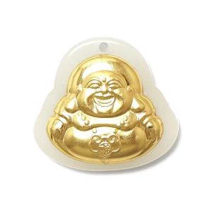 Pure gold and white jade pendant featuring Guanyin Maitreya Buddha Pixiu and Ruyi with gold inlay and jade accents   Product catalog set of necklaces wholesale
