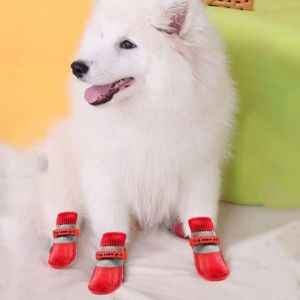 HLDT 4pcs/set Non-slip Waterproof Puppy Socks Shoes Warm Soft Puppy Scratch-proof Foot Covers Anti-dirty Pet Socks Wear Resistant Dog Warm Knit Socks Spring